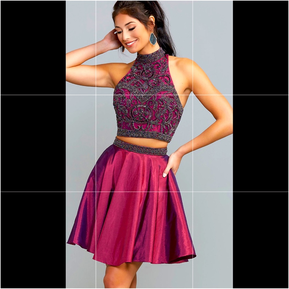 Short Two-Piece Beaded Homecoming Dress